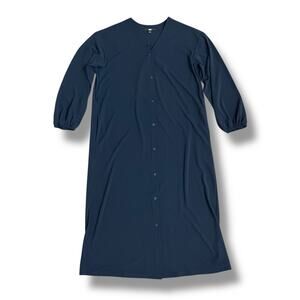 Uniqlo Navy Button Front Midi Dress Women’s Small Work Minimalist